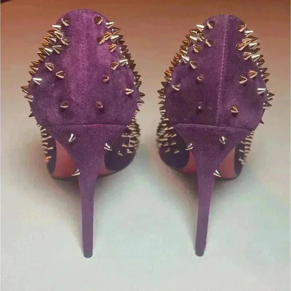 CHRISTIAN LOUBOUTIN Suede Velour Studded Spike Pumps 36 6 100 High Heels Merlot - Picture 6 of 12